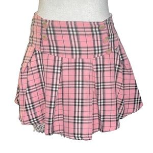 SOLD Pink plaid skirt with strawberry buttons